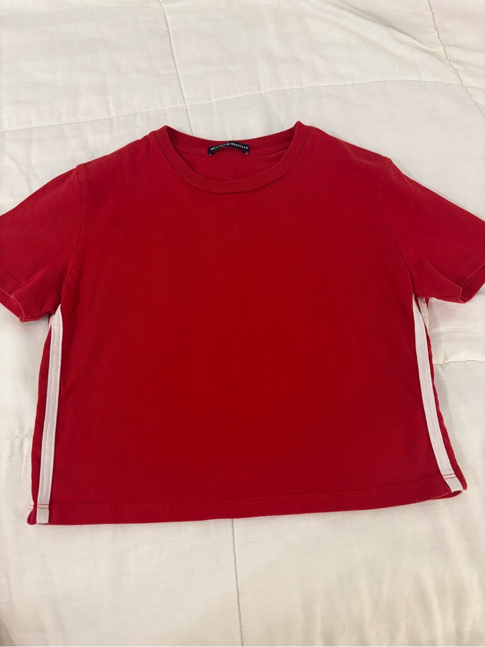 Brandy Melville Red Tee with White Side Stripes